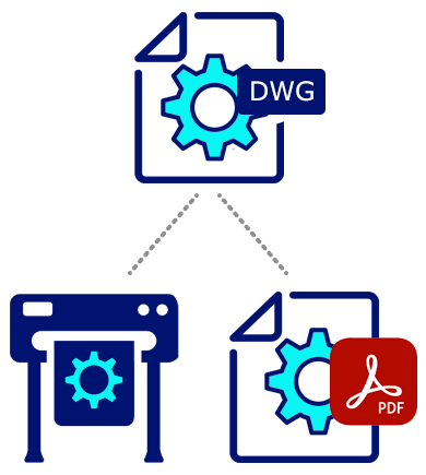 DWG file connecting to printer and conversion to PDF file