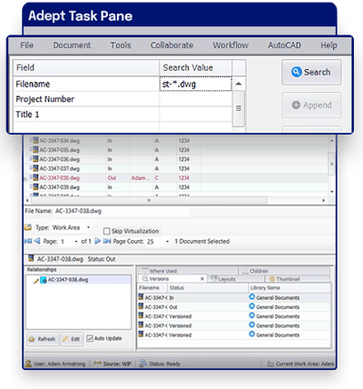 CAD Search on the Adept Task Pane - Streamlining CAD File Management