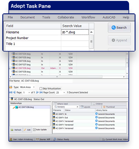 search field in the Adept Task Pane