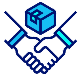 graphic of a package centered between a handshake