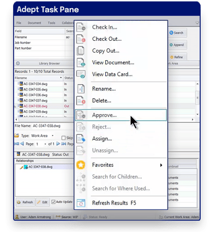 Engineering Drawing AutoCAD Revision Control with the Option to Approve Inside the Adept Task Pane