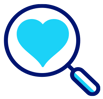magnifying glass over a heart icon