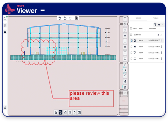 Markup 2D Drawings and 3D Models with Adept Viewer