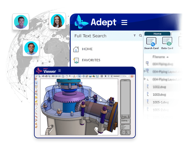 team members collaborating in one central Adept Viewer