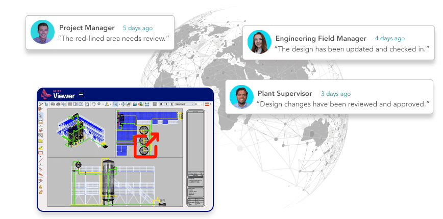 team members collaborating inside one Adept Viewer software